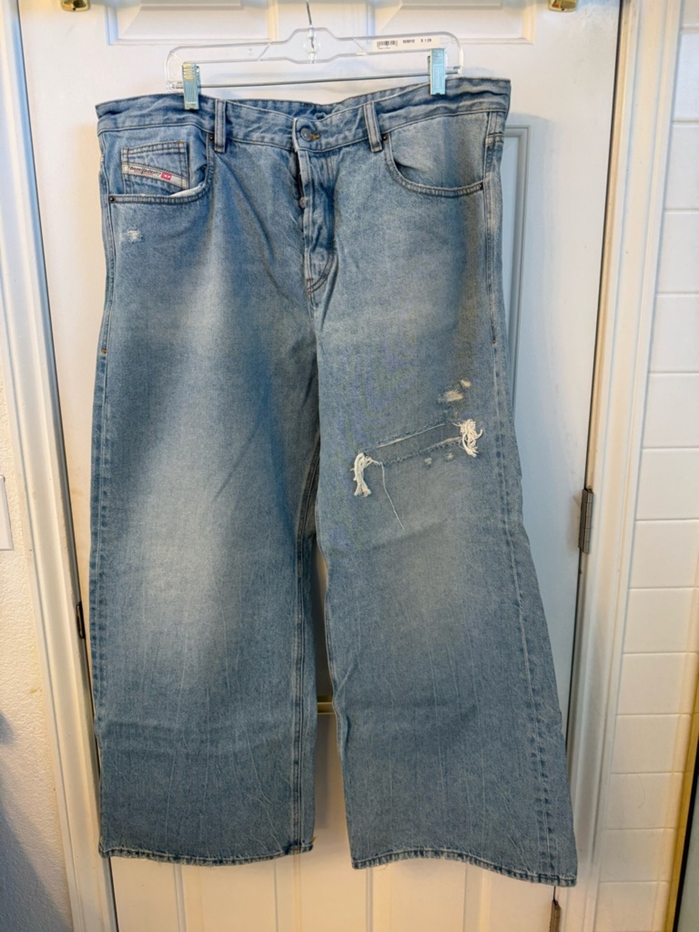 Diesel Light Blue Distressed Wide-Leg Jeans